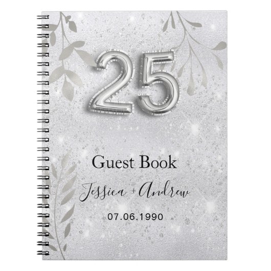 25周年銀結婚の葉のゲストブック ノートブック (正面)