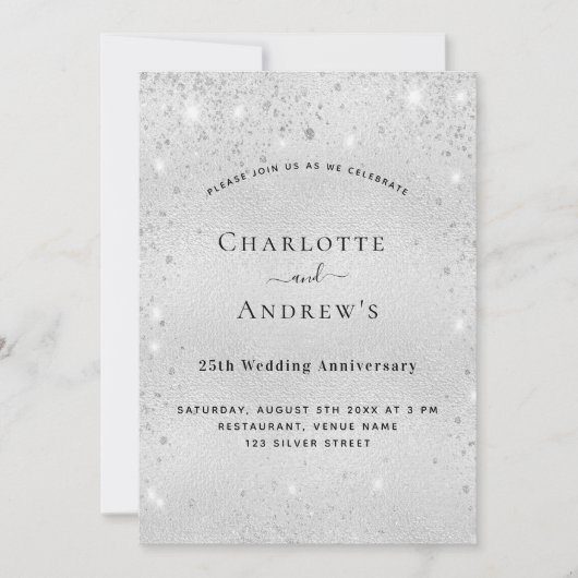 25周年銀結婚グリッターラグジュアリー 招待状 (正面)