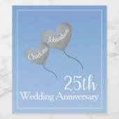 25周年銀結婚ハート気球 ワインラベル (シングルラベル)