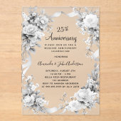 25周年銀結婚花模様が霜を降ろした アクリル招待状 (正面)