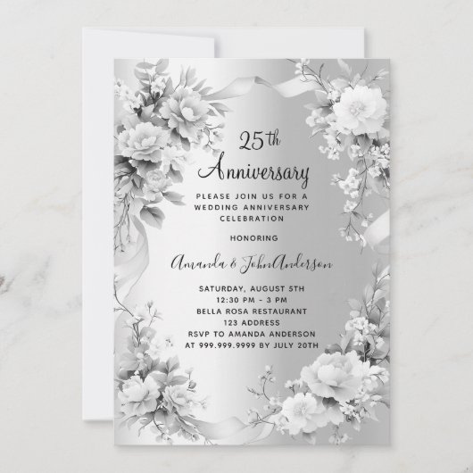 25周年銀結婚花模様 招待状 (正面)