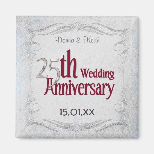 25周年 シルバーとバーガンディの記念日 マグネット (正面)