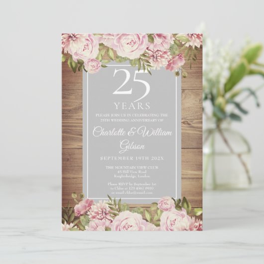 25周年 シルバーウエディング アニバーサリー ラスティック ローズ 招待状 (スタンド正面)