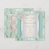 25周年 ティール ダマスク シルバー ホワイト 2 招待状 (正面/裏面)