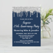 25周年 ネイビー シルバー サプライズ 誕生日 インビテーション (スタンド正面)