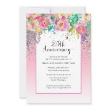 25周年 ピンク シルバー 花柄 結婚記念日