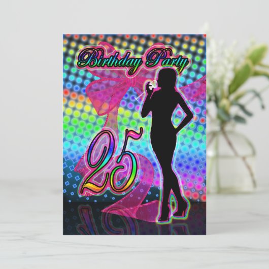25回目の誕生日パーティー招待、ネオンと女性S 招待状 (スタンド正面)