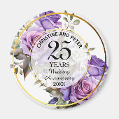 25回結婚の金ゴールド・フレームバラの記念日 マグネット (正面)