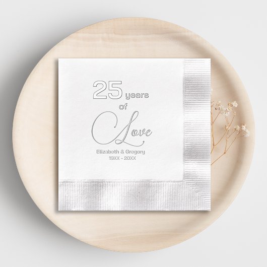 25年の愛の25thシルバ結婚ーの記念日 箔ナプキン