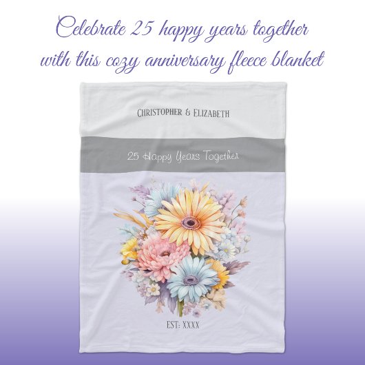 25年シルバーアニバーサバーフラワーパープル フリースブランケット