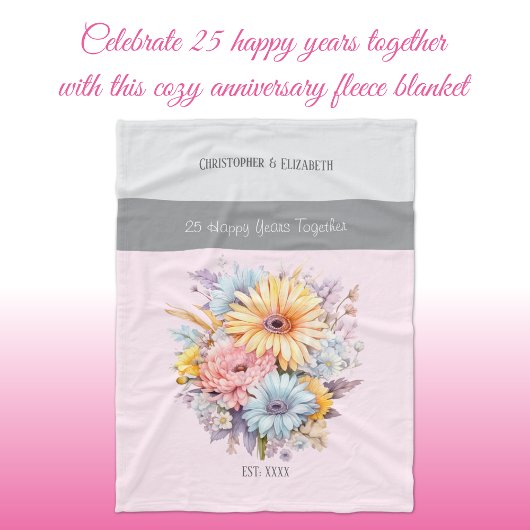 25年シルバーアニバーサバーフラワーピンク フリースブランケット