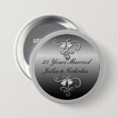 25年シルバー結婚したボパーソナライズされたタン 缶バッジ (正面&裏面)