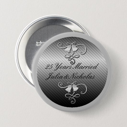 25年シルバー結婚したボパーソナライズされたタン 缶バッジ (正面&裏面)