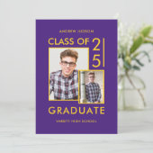 25年度の卒業生のためのモダンなパープル2枚の写真オープンハウス 招待状 (スタンド正面)