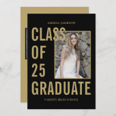 25年度 黒と金 4枚の写真 卒業パーティー 招待状 (正面/裏面)