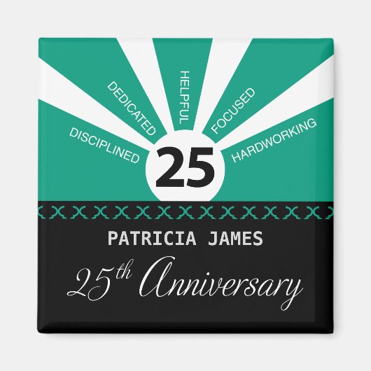 25年目の従業員をパーソナライズ マグネット (正面)