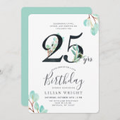 25年目の成長 25歳の誕生日 | ユーカリ 招待状 (正面/裏面)