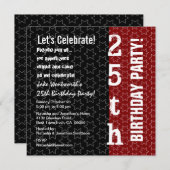 25年目の誕生日モダン黒赤白星 招待状 (正面/裏面)