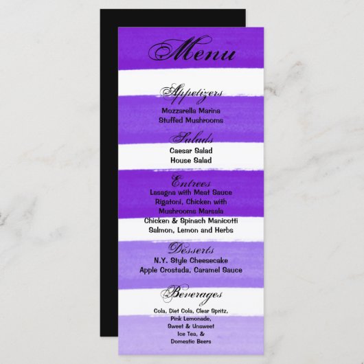 25枚のメニュグラデーションーストライプカード紫色の線フェードウォーター メニュー (正面/裏面)