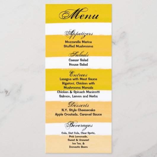 25枚のメニュグラデーションーストライプカード黄色い線フェードウォーター メニュー (正面)