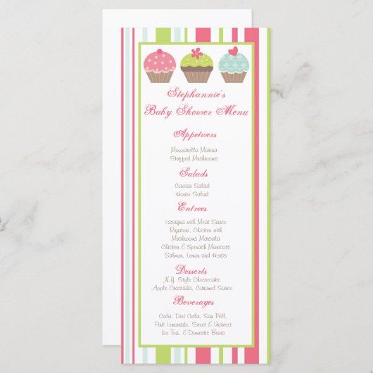 25枚のメニューカードお茶会のピンクのパステルのカップケーキ メニュー (正面/裏面)
