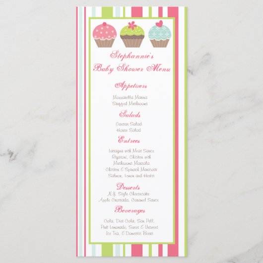 25枚のメニューカードお茶会のピンクのパステルのカップケーキ メニュー (正面)