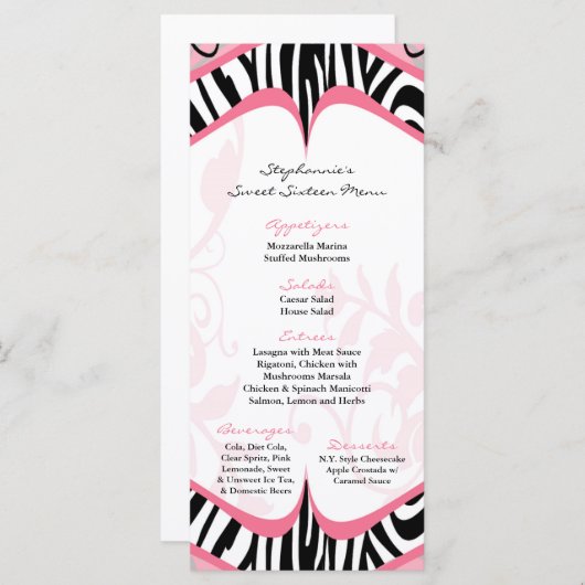 25枚のメニューカードガーリーな蝶シマウマのプリントパターン メニュー (正面/裏面)