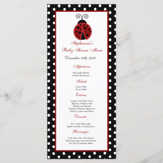 25枚のメニューカード赤のてんとう虫 メニュー (正面)
