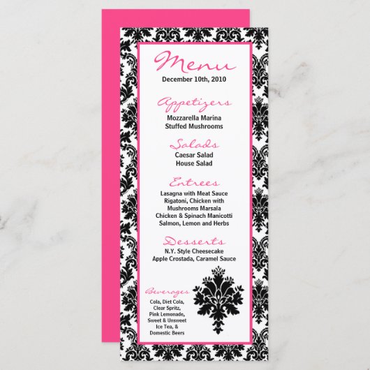 25枚のメニューカード黒のショッキングピンクのダマスク織のレースのプリント メニュー (正面/裏面)