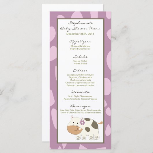 25枚のメニューカードJacanaの女の子のジャングルの動物園動物 メニュー (正面/裏面)