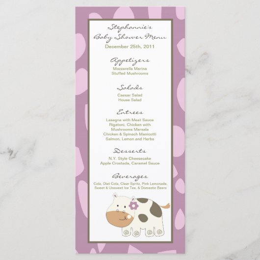 25枚のメニューカードJacanaの女の子のジャングルの動物園動物 メニュー (正面)