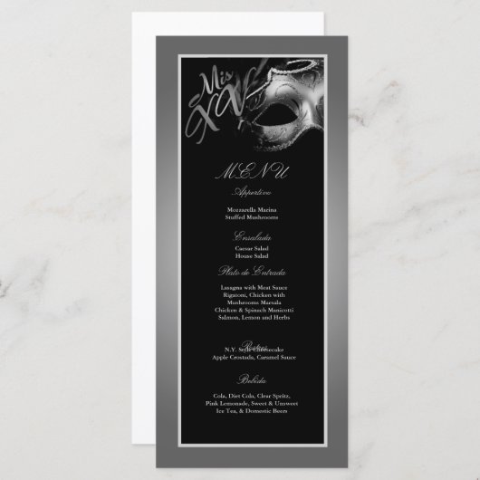 25枚のメニューカードMis XV銀製の黒いパーティー メニュー (正面/裏面)