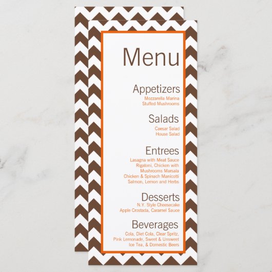 25枚メニューカード茶色のオレンジ色の山形の名前フォーカス メニュー (正面/裏面)
