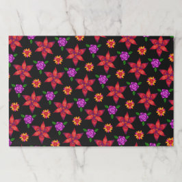 25枚 ブラック トロピカル エキゾチック フラワー ラッピング ペーパーパッド