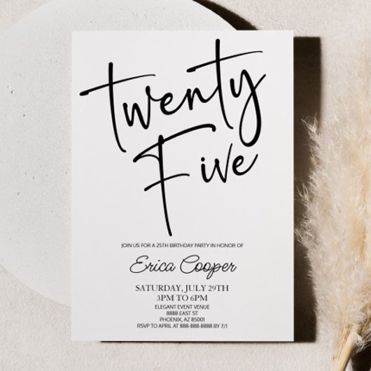 25歳のためのミニマルでエレガントな誕生日パーティー 招待状