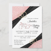 25歳のピンクのグリッターとゴールドハートの誕生日 招待状 (正面)