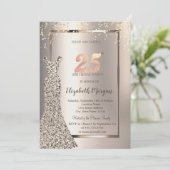 25歳の誕生日おめでとう スパンコールドレスと紙吹雪 アイボリー 招待状 (スタンド正面)
