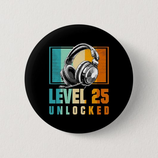 25歳の誕生日おめでとう!ビデオゲームマスター レベル25解除 少年 缶バッジ (正面)