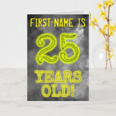 「25歳の誕生日おめでとう！」+ 名前 スプーキーな輝きのオーラデザイン カード (黄色い花)