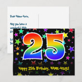 25歳の誕生日おめでとう!楽しいスターパターン、虹25、名前入り ポストカード (正面/裏面)