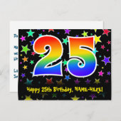 25歳の誕生日おめでとう:楽しいスターパターン、虹25、名前 ポストカード (正面/裏面)