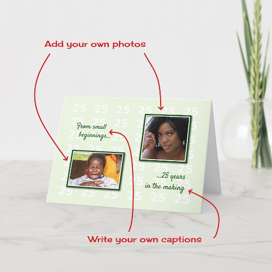 25歳の誕生日の写真と文字緑 カード