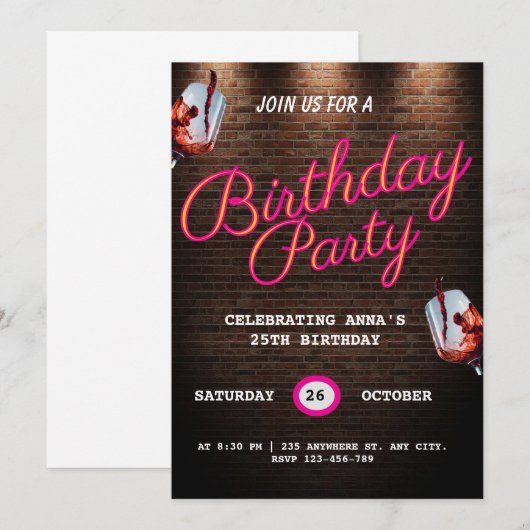 25歳の誕生日カード 招待状 (正面/裏面)