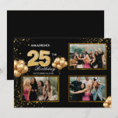25歳の誕生日ゴールドシルバーブラックバルーン 招待状 (正面/裏面)