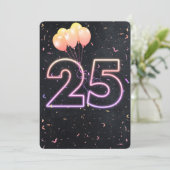25歳の誕生日ネオンサイン ブラック招待状 招待状 (スタンド正面)