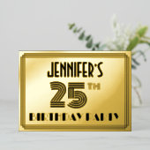 25歳の誕生日パーティー - アートデコスタイル「25」&名前 箔招待状 (立ち正面)