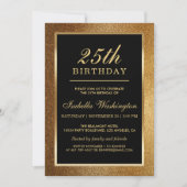 25歳の誕生日パーティー | トレンディーなゴールドグリッター 招待状 (正面)