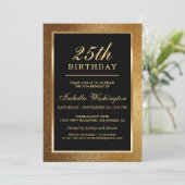 25歳の誕生日パーティー | トレンディーなゴールドグリッター 招待状 (スタンド正面)