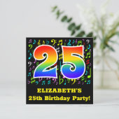 25歳の誕生日パーティー:楽しい音楽記号、虹25 招待状 (スタンド正面)