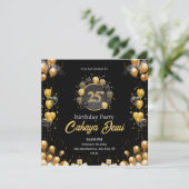 25歳の誕生日ブラックシルバーエレガントモダン 招待状 (スタンド正面)